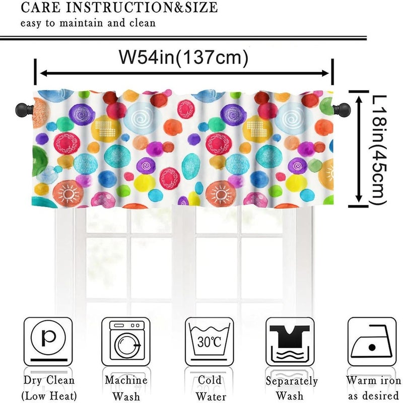 AAVEUP Colourful Valance Curtain Fantasy Cartoon Colourful Circles Abstract Art Lines Window Treatment Valances Curtains for Kids Room Bedroom Living Room 54x18In - Image 3